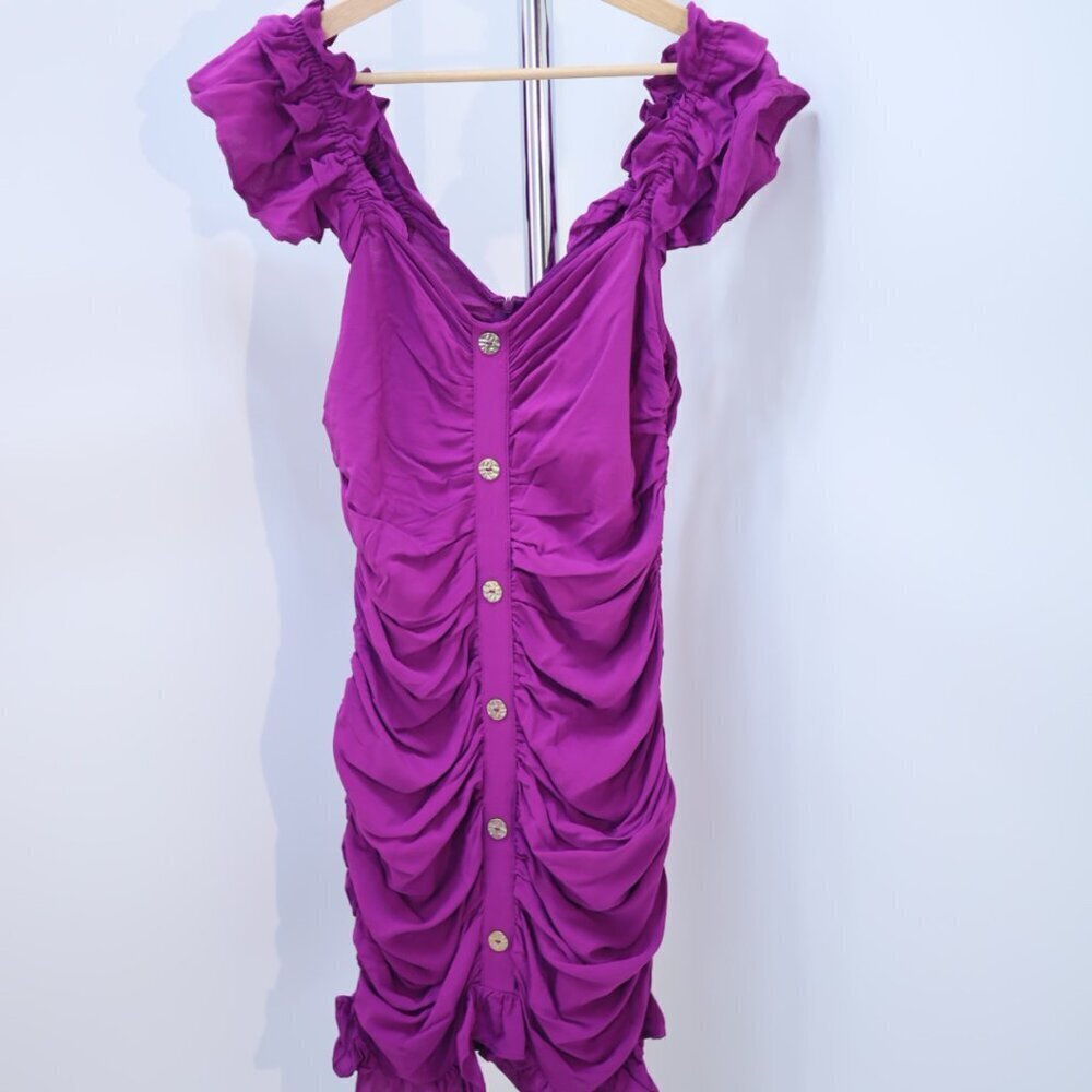 Zara Purple Ruched Ruffle Mini Dress -Sizes S,M NEW WITH TAG! - Picture 2 of 11